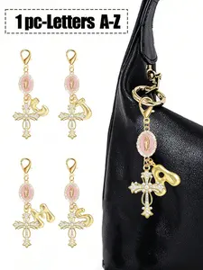 Christian Charm Women's Keychain Jewelry, Keychain For Bags, With Religious Cross, Bubble Letters A-Z, For Decorating Wallet Backpack Accessories, Luggage And Car Buckle Decorations, For Couple Pendants, Birthday, Valentine's Day Gifts