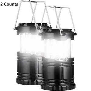 Portable LED Camping Lights Set of 2, Foldable Hook Battery Operated Lanterns, Waterproof Outdoor Hanging Lamps for Emergencies Hiking