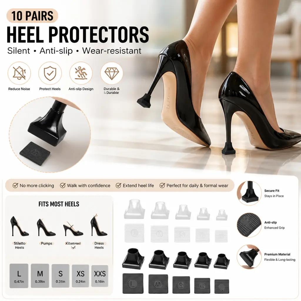 10pcs Shoe Heel Protectors - 5 Sizes, l, XXS, Anti-Sink, Anti-Slip Design, Graduation Events, Bridal Weddings, Footwear Repair Caps & Stoppers, Extend Heel Life