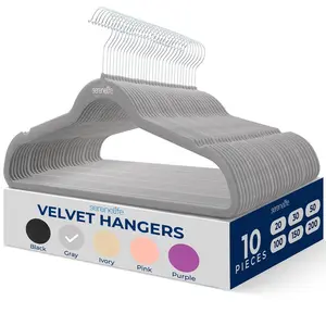 Velvet Hangers 10 Pack - Non-Slip, Space-Saving, 360° Swivel Hook, Grey