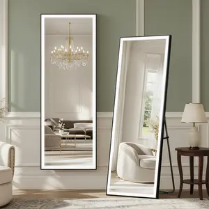 Spaco 56x18 Inch Black Framed LED Full-Length Mirror - Wall-Mounted Mirror with Bright LED Backlight, Modern Home Decor for Bedroom or Closet