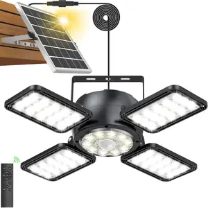 ISUNEMA Solar Shed Light Outdoor Indoor Upgrade 1200LM 174LED 4 and 1 Heads Motion Sensor Pendant Light, Solar Lights with 5 Lighting Modes Remote Control IP65 Waterproof for Barn Patio Gazebo Shop