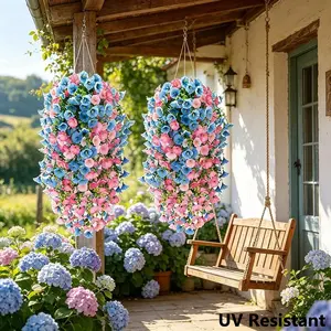 8 Bundles Blue Artificial Morning Glory, UV Resistant Hanging Fake Flowers, Vibrant Faux Flowers, Waterproof Durable Plastic, Spring Summer Decor for Home Garden Easter Thanksgiving Wedding