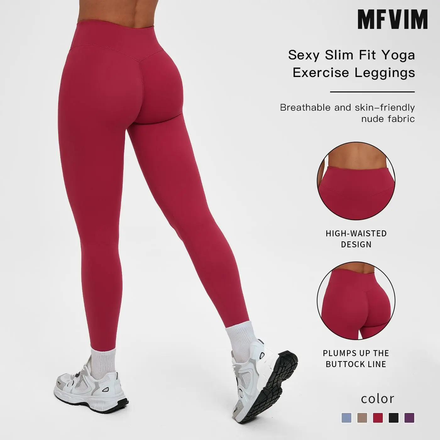 MFVIM Women's High-Waisted Solid Color High-Stretch Activewear Leggings - Gym Tights, Sporty Chic Pants for Yoga, Indoor Sports, No