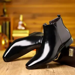 Plus Size Men's Solid Color Slip On Chelsea Boots With Side Zipper, Comfy Non Slip Casual Rubber Sole Walking Shoes, Men's Footwear