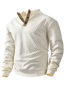 Men's Spring Knitted Polo Neck Long Sleeve Tight Fit Sweater, Casual Daily Wear, Trendy Simple Pullover, Essential Men's Clothing