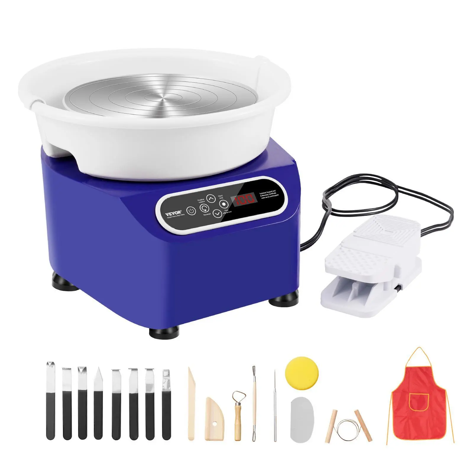 【Summerfinds】VEVOR Pottery Wheel,  , 11 inch Pottery Forming Machine, 350W Electric Wheel for Pottery with Foot Pedal and LCD Touch Screen, Direct Drive Ceramic Wheel with Shaping Tools for DIY Art Craft, Blue