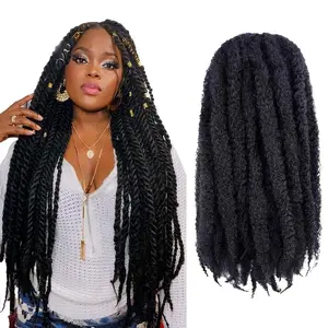 Marley Twist Braiding Hair - 18 Inch 6 Packs Black Marley Hair For Faux Locs, Marley Twist Crochet Hair Afro Kinky Curly Crochet Braids Synthetic Braiding Hair (18 Inch, 1B-6P)