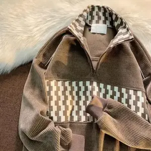 Waffle Stand Collar Sweater Men Knit Knitwear Can be used with raincoat