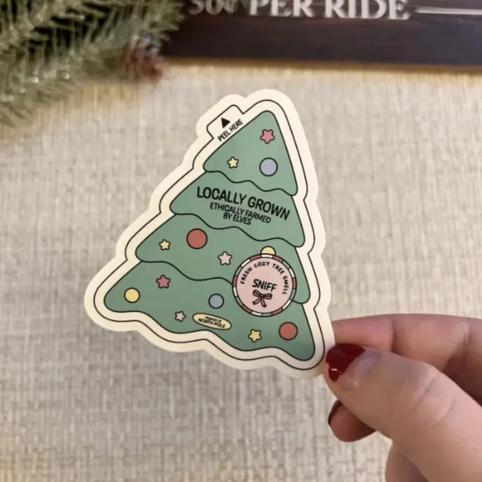 Locally Grown Tree Design Christmas Craft Stickers - Ethically Farmed, Adds a Local Flair, for Festive DIY Scrapbooking & Stamping Decorations