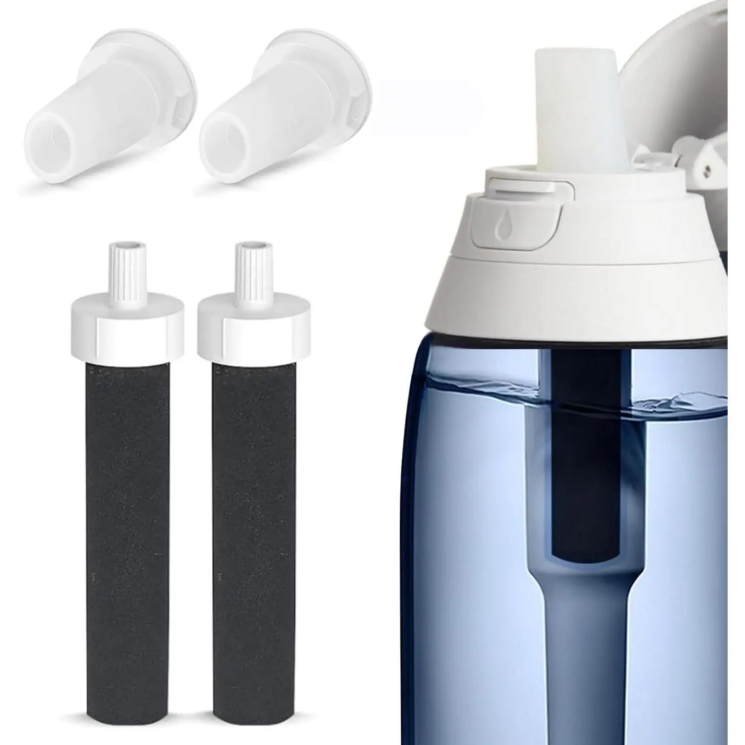 2-in-1 Replacement Kit Compatible with Brita Filter Water Bottles: 2 Filters & 2  Mouthpieces - Fits 20oz/32oz Stainless Steel & 26oz/36oz Plastic Bottles -  Bite Valves