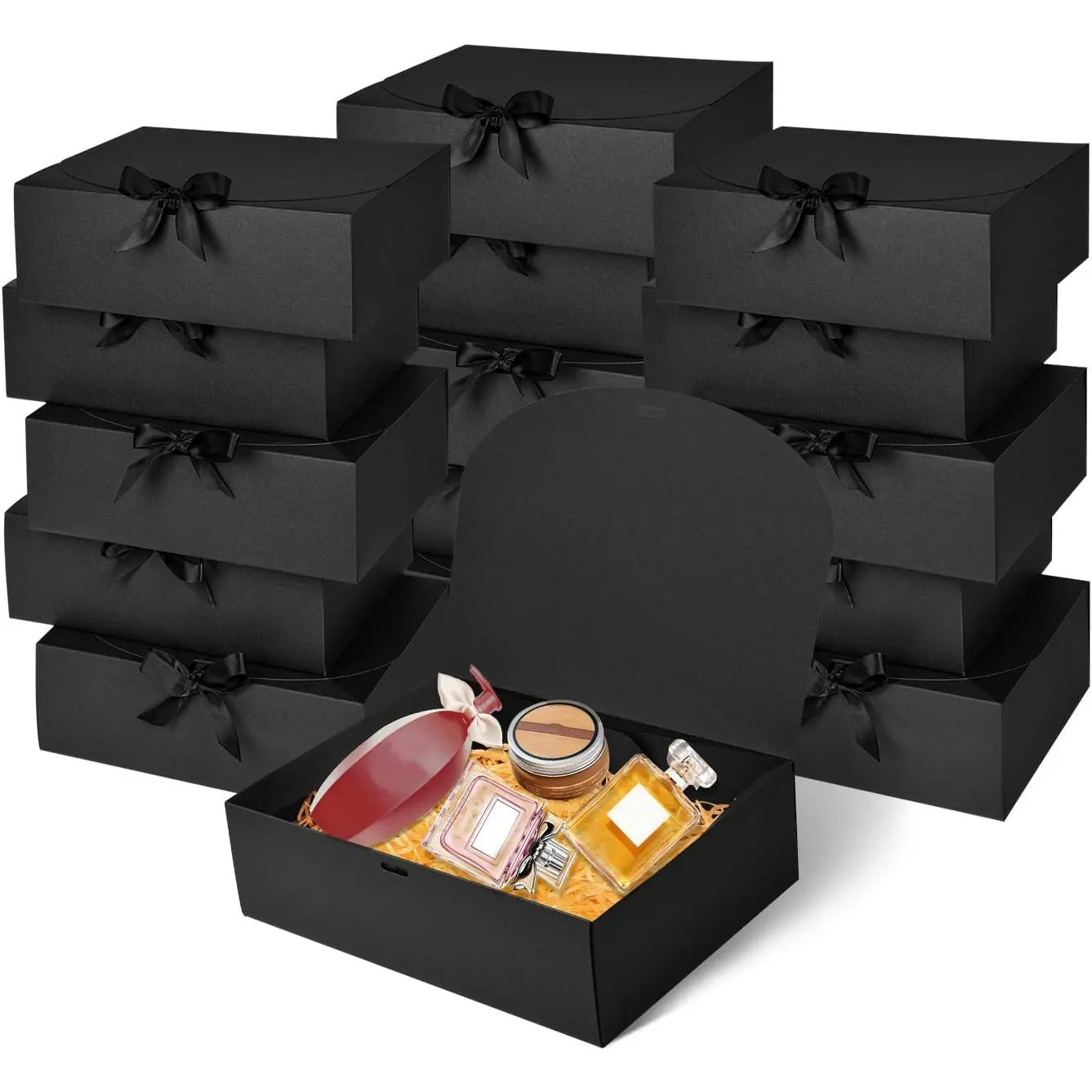 12Pack Black  Boxes with Lids, 12x9.8x3.1 Inch Groomsmen Proposal Box, Luxury Black  Box with Ribbon for Bridesmaid Box, Graduation, Christmas, Wedding, Birthday, Party