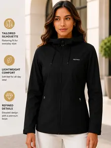 Women's Spring Summer Hooded Soft Shell Jacket, Zip Pocket Design, Lightweight & Versatile, Ideal for Hiking, Climbing, Travel & Outdoor Activities