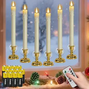 Flameless Window Taper Candles with Remote and Timer,  Operated (Included) Flickering Candles Removable Candlesticks and Suction Cups Included Christmas Holiday Decor(6Pcs,)