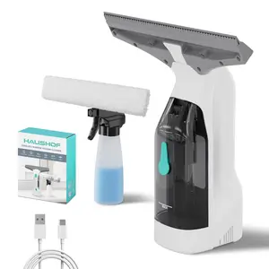 #fathersdaygift HAUSHOF Electric Window Vacuum Squeegee 11", Vacuum Squeegee Cordless Cleaner Tool Set, Window Vac with 300ml Spray Bottle & 100ml Water Tank for Mirror, Countertop, Showers