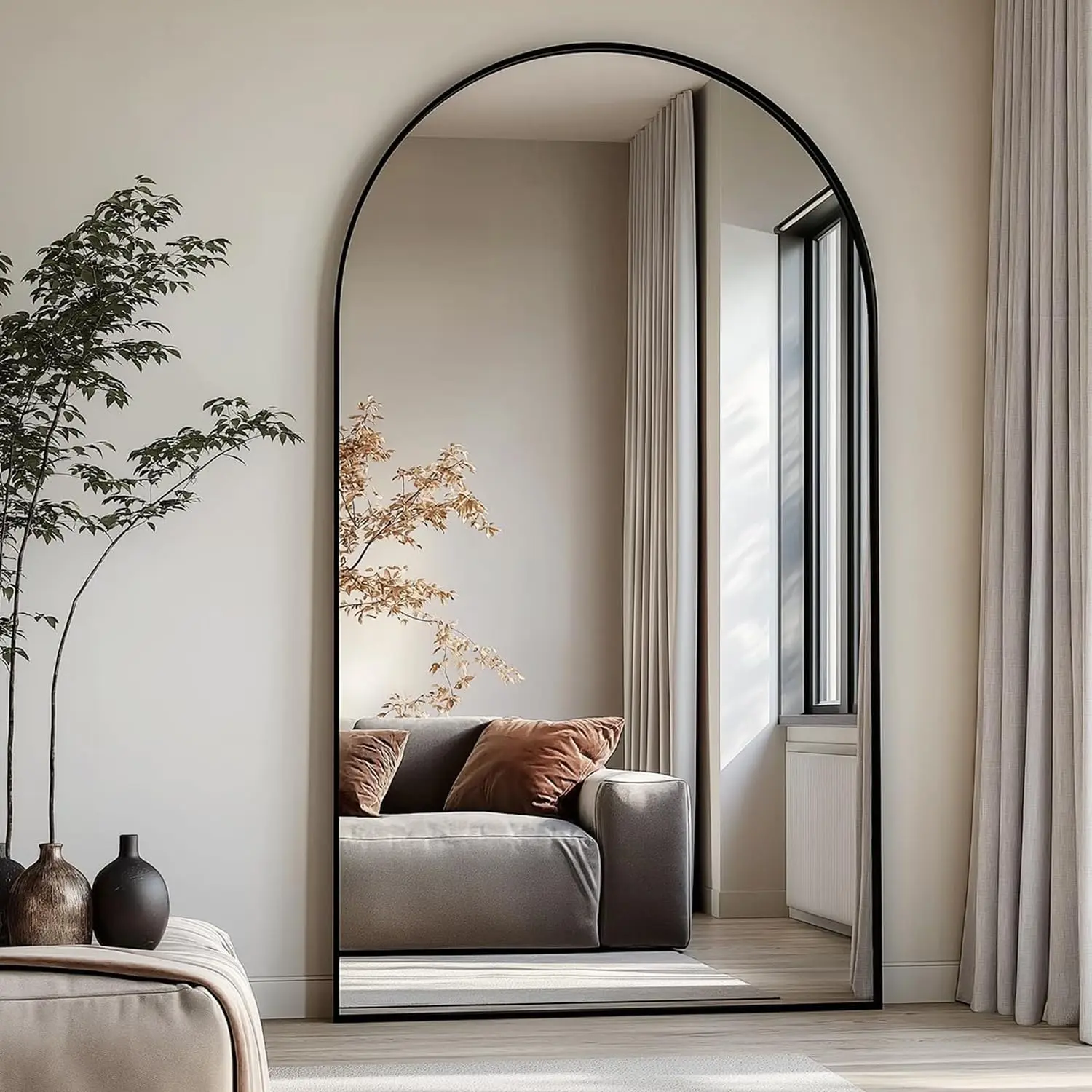 71"x26" Arch-Shaped Full Body Mirror - Lightweight Thin Black Aluminium Alloy Frame, Black Right Angle Indoor Furniture, Wall-Mount/Standing Multi-Mount, Bedroom Outfit Check Aesthetic Chic Room Decor