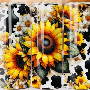 Sunflowers 3D 20 oz Tumbler - BPA Free, stainless steel, Leak proof, durable, with clear lid