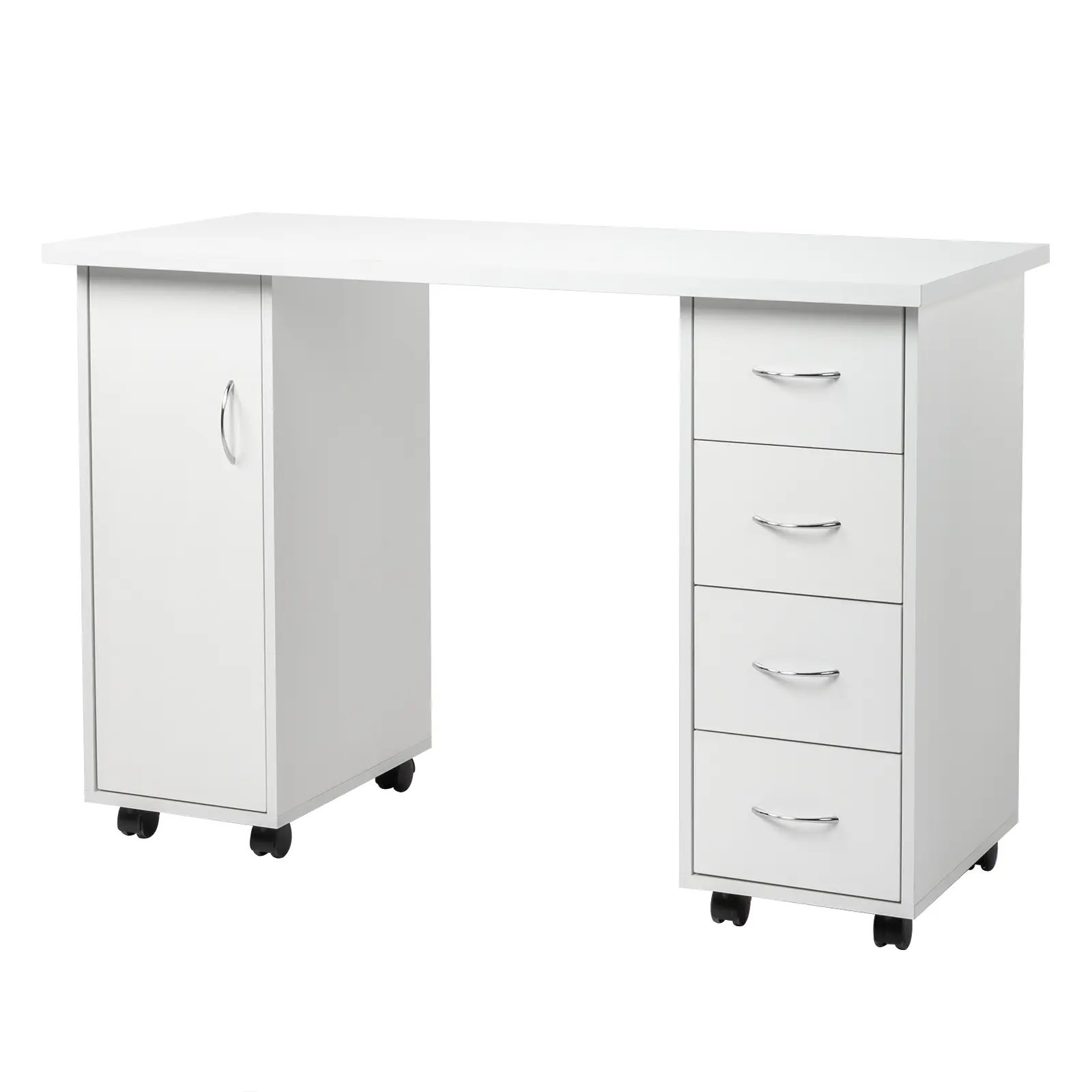Professional Double-Sided Manicure Table with Drawers - White E1 MDF Nail Salon Station, Wrist Rest & 300lbs Capacity, Easy Assembly for Beauty Technicians (47.2x21.3in)