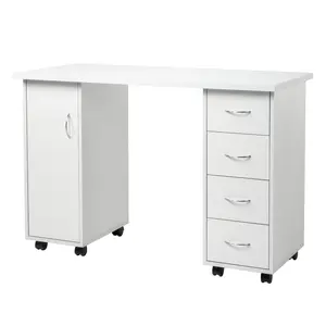 Professional Double-Sided Manicure Table with Drawers - White E1 MDF Nail Salon Station, Easy Assembly for Beauty Technicians (47.2x21.3in),Wrist Rest & 300lbs Capacity