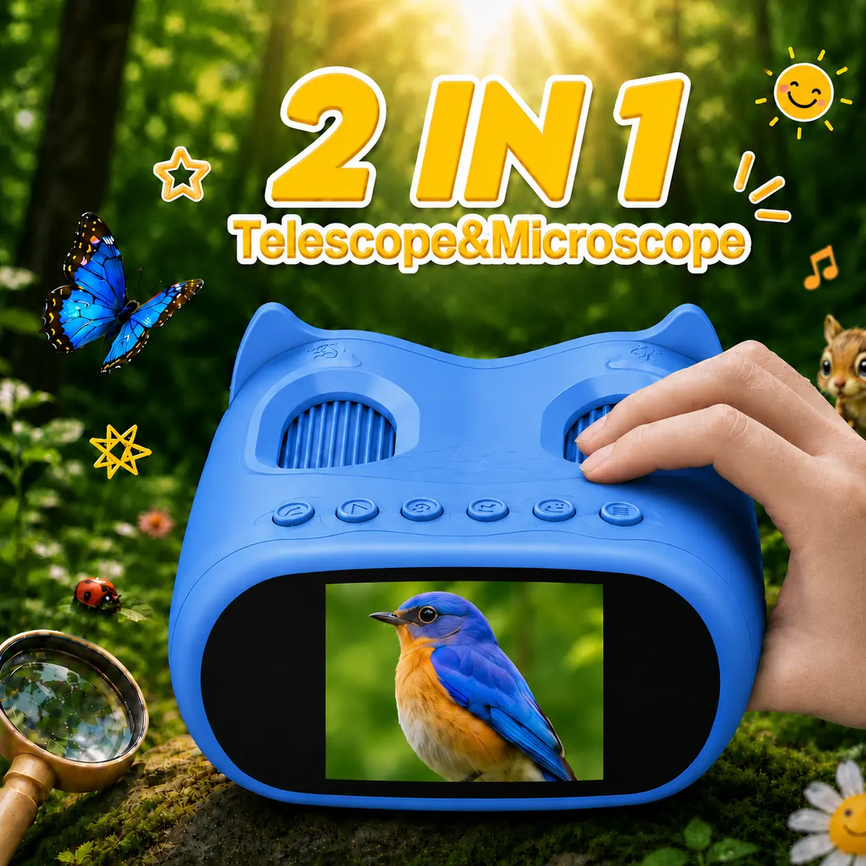 ASPOVEN Two-In-One Kids Telescope & Microscope 3M-1000M Distance Telescope  Magnification 4K Microscope, Photo & Video Camera, Manual focus Type-C Powered STEM Device for 3+ Years Boys Girls , Gifts for Kids, summerwins