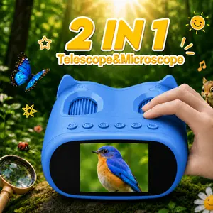 ASPOVEN Two-In-One Kids Telescope & Microscope 3M-1000M Distance Telescope  Magnification 4K Microscope, Photo & Video Camera, Manual focus Type-C Powered STEM Device for 3+ Years Boys Girls , Gifts for Kids, summerwins
