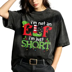 I'm Not Elf Women's Vintage Washed T-Shirt I Am Not An Elf Oversized Graphic Tee Outdoor Casual Short Sleeve