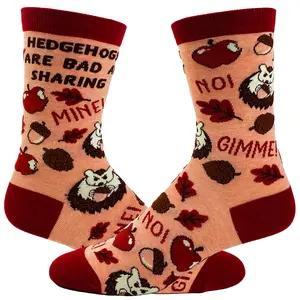 Youth Hedgehogs Are Bad At Sharing Socks Funny Fall Autumn Novelty Footwear Funny Graphic Socks Comfortable Fitted Spandex Cotton