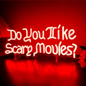 Do You Like Scary Movies Neon Sign, USB Powered LED Neon Light for Movie Night Party Decor Horror Room Gothic Font Halloween Decoration