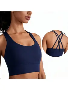 Women's Yoga Bra Cross Back Sporty Fit High Elastic Shock Absorbing Breathable Push Up Sports Bra for Gym Running Daily Wear