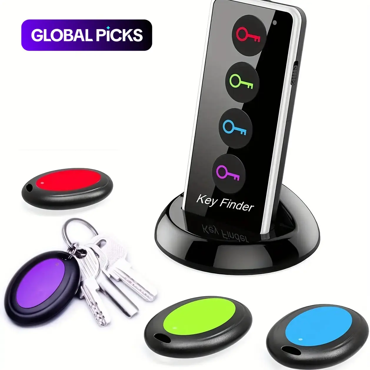 Wireless Key Finder with LED Flashlight, Button, RFID Key Locator with 4 Receivers, Smart Item Tracker for Keys & Wallets #GLOBAL PICKS