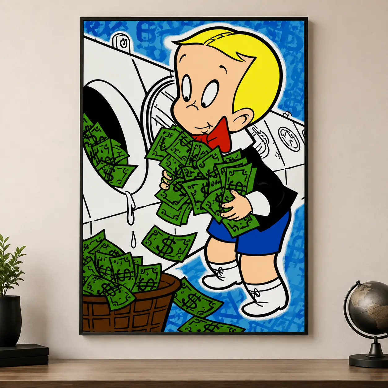 Richie Rich Money Wall Art, Luxury Cash Canvas Poster, Funky Pop Art Print for Living Room, Bedroom, Office & Man Cave, Wealth Aesthetic Decor, Financial Motivation Wall Art, Gift for Men, Retro Cartoon Poster
