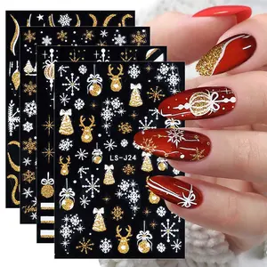 8 Sheets Glitter Christmas Nail Art Stickers Decals Self-Adhesive Holiday Gold Snowman Snowflake Winter Nail Supplies Nail Art Design Decoration Accessories springtok