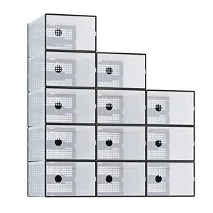 Stackable Shoe Storage Boxes, 12-Pack Plastic Shoe Organizers with Lids, Large Shoe Rack & Holder for Closet, Under Bed, Entryway, Sneaker Display and Storage Containers
