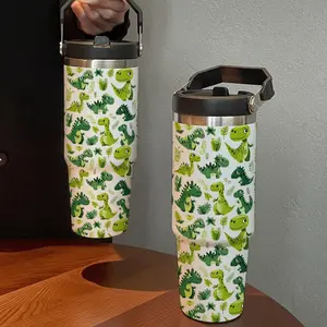 30oz Dinosaur Pattern Water Bottle with Straw, Large Capacity Stainless Steel Ice King Coffee Cup Mug, Sporty Outdoor Home Travel Gift, Vacuum Insulated Tumbler, Vacuum Thermo Flask, Insulated Travel Drinkware