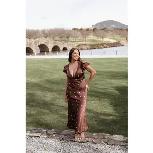 Arella Maxi Dress - Brown Polka Dot