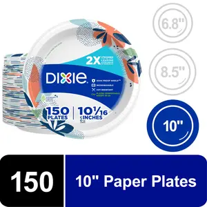 150 Pack Disposable Paper Plates 10 Inch Heavy Duty Leak Resistant Dinner Plates
