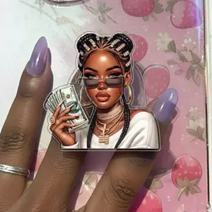 Hustle Black Girl Magic Money Aesthetic Phone Grip Set For Successful Women Baddie Style Acrylic Stand Holder Boss Babe Office Desk Accessories Gift