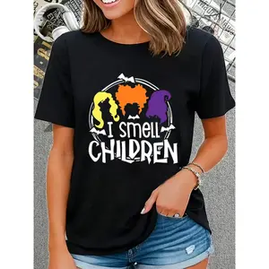 I Smell Children Halloween Shirt Women Sanderson Graphic Tshirt Hocus Pocus Shirts Fall Short Sleeve Tee Tops