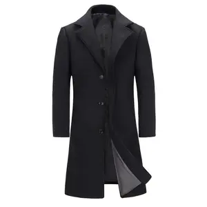 Mens Long Trench Coat - Single Breasted Wool Blend Pea Coat Warm Winter Overcoat with Pockets - For Men - Suitable for Cold Weather - Perfect Gift for Winter Holidays