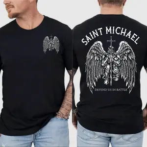 Made in USA, Saint Michael Defend Us in Battle Unisex T-Shirt, Saint Michael Shirt, Archangel Raphael Spiritual Christian Apparel  Christian Archangel, Faith Inspired Catholic Tee, Graphic Printed  Fabric Cotton Menswear Top