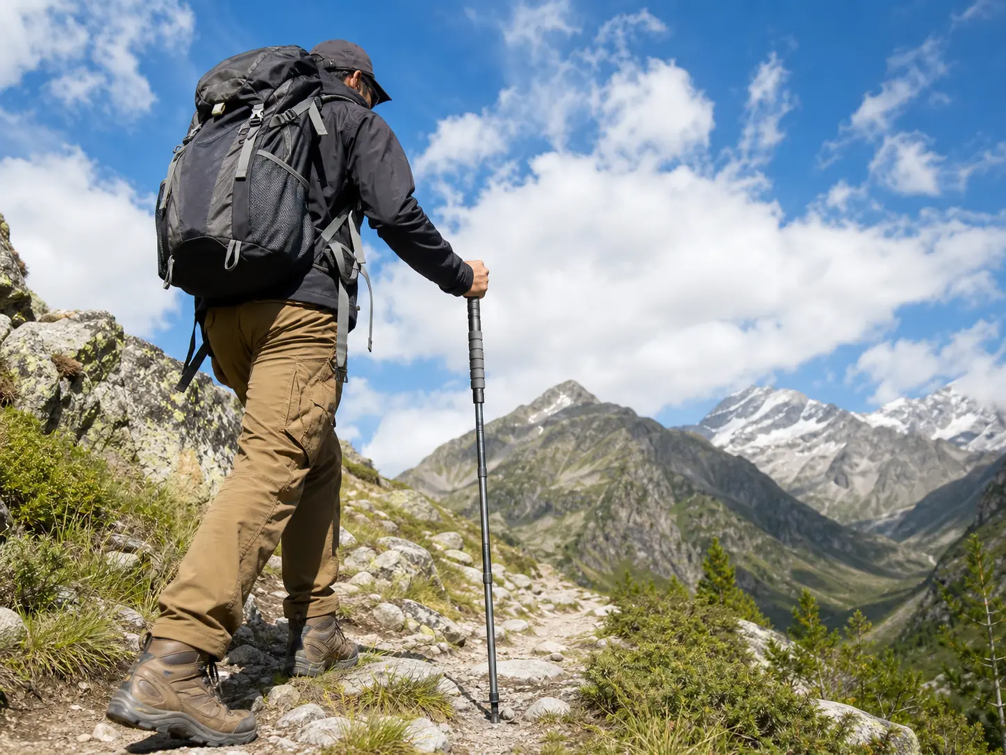 Adjustable Outdoor Trekking Pole - Ergonomic Grip, Portable Multi-Tool with Metallic Finish, Modular Design for Hiking, Camping, Exploration, Essential Outdoor Attachments, Compact Multi-Tool Hiking Sticks, Lightweight Telescoping Hiking Sticks