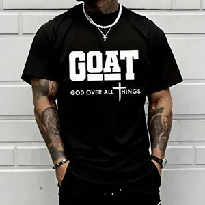 GOAT (“God Over All”) graphic T-shirt for men, 100% pure cotton, loose street-style short sleeves—trendy Christian casual top, best-selling faith urban fashion style., Shortsleeve, Menswear, Tshirt, Round Neck tiktokshopspringglowup