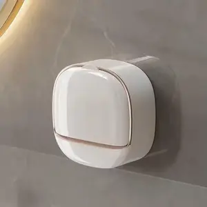 Soap Dish with Drainage Box, Wall Mounted Soap Holder for Shower, Keep Soap Bars Dry, Waterproof Soap Box with Flip Lid for Shower, Punch Free Soap Bar Holder