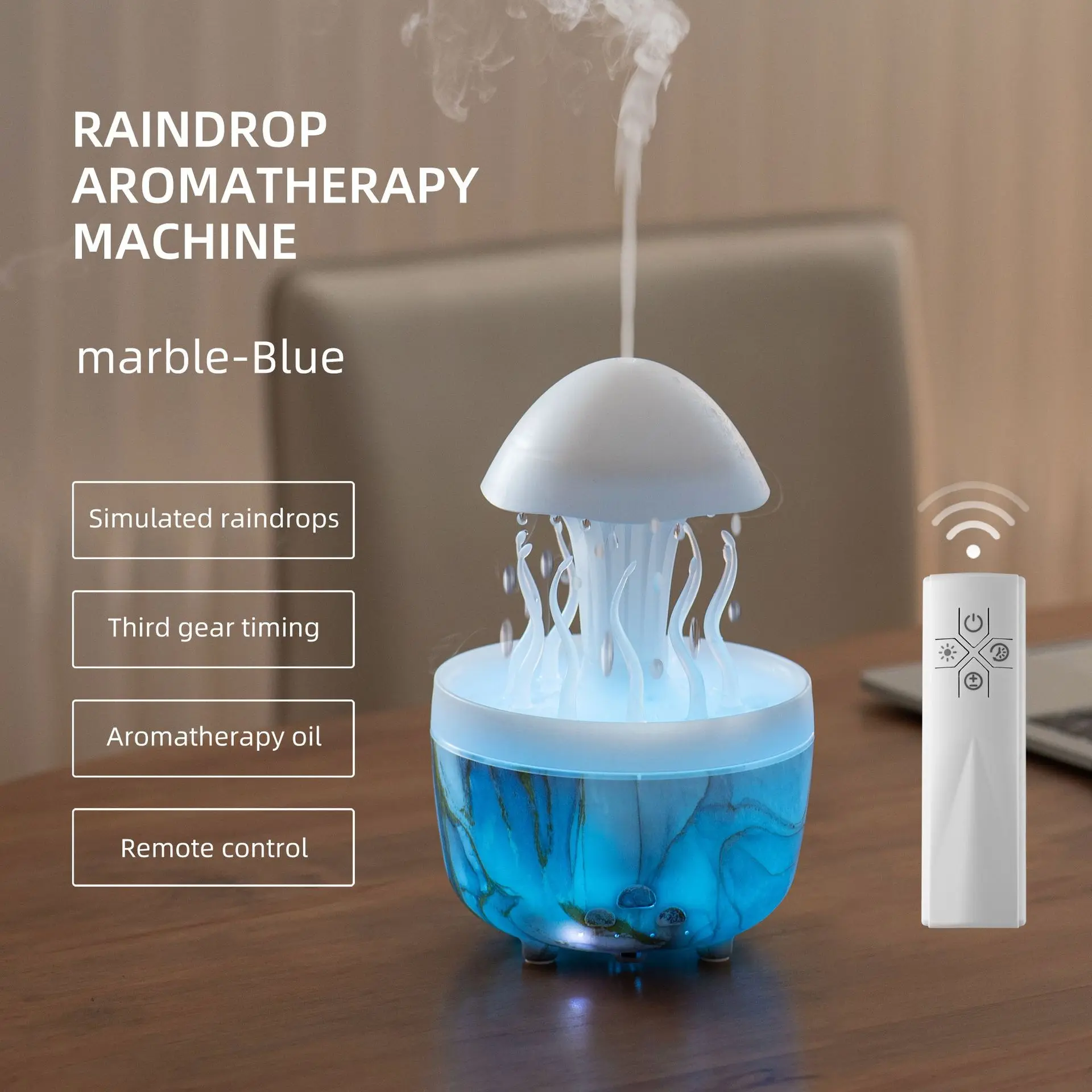 Deep Sea Elf Cloud Rain Humidifier - Aromatherapy Oil Cool Mist Diffuser, 7-Color Gradient Light, Remote Control, Auto Shut Off, Noiseless Spray, Deep Calm for Bedroom & Various Room Types, Ideal Holiday Gift