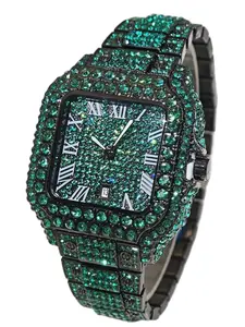 Men's Diamond Square Watch, Hip Hop Full Drill Wristwatch, Roman Numeral Dial, Trendy Personalized Men's Watch, Elegant Square Dial