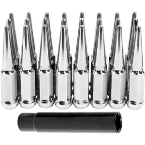 24pcs, m14x1.5 Lug Nuts Wheel Spike, Conical Bulge Seat, Closed End Spiked with 1 Socket Key for Silverado Sierra 1500 Aftermarket Wheel Lug Nuts