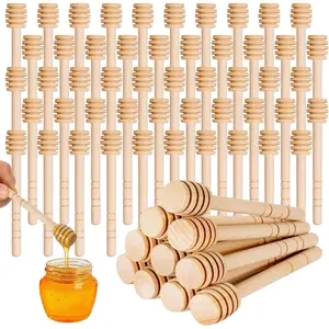 100Pcs 4inch Wooden Honey Dipper Sticks Mini Honeycomb Stirrer Stick for Honey Jar Dispense Drizzle Honey and Wedding Party Presents