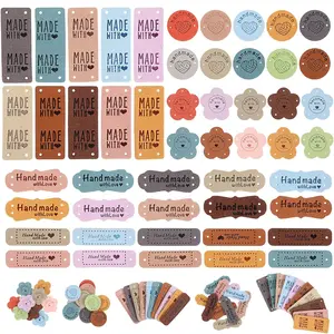 50 Pcs Custom Labels for Crochet and Knits Projects, Handmade Tags Made with Love, Personalized Faux Leather Tags, Cute Label Handmade Items with Hole for DIY Hat Jeans Bags Shoes Crafts