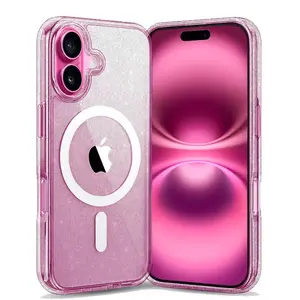 Entronix iPhone 16 Plus [Magnetic-Compatible] Crystal Clear Case - Glitter Cover Wireless