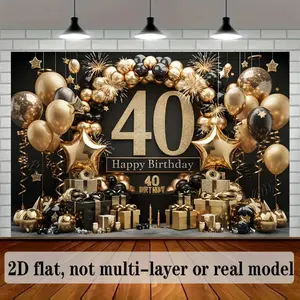 D Flat Banner, 1 Piece, Luxury 40th Birthday Party Background Decoration Background Photo Props, Polyester Banner Decoration, Home Decoration, Room Decoration, Christmas Decoration, Wall Decoration, Party Background Decoration, Party Decoration
